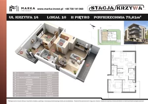 3 pokoje, mieszkanie 75,81 m², piętro 2, oferta nr M10, Stacja Krzywa, Poznań, Górczyn, ul. Krzywa 14