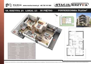 3 pokoje, mieszkanie 75,83 m², piętro 3, oferta nr M13, Stacja Krzywa, Poznań, Górczyn, ul. Krzywa 14
