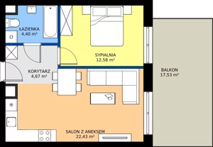 2 pokoje, mieszkanie 44,08 m², piętro 1, oferta nr A17, Apartamenty Aqua Marina, Smardzewice, ul. Wodna