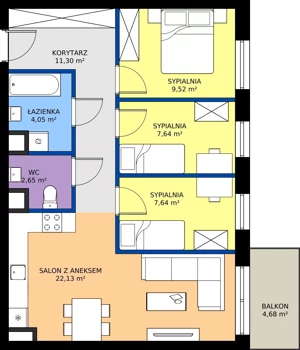 4 pokoje, mieszkanie 64,93 m², piętro 1, oferta nr A07, Apartamenty Aqua Marina, Smardzewice, ul. Wodna