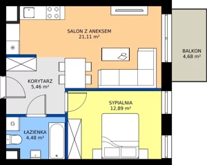 2 pokoje, mieszkanie 43,94 m², piętro 3, oferta nr A32, Apartamenty Aqua Marina, Smardzewice, ul. Wodna