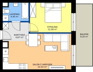 2 pokoje, mieszkanie 44,08 m², piętro 2, oferta nr A29, Apartamenty Aqua Marina, Smardzewice, ul. Wodna