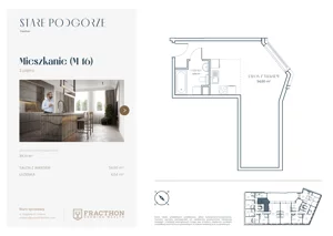 1 pokój, mieszkanie 39,20 m², piętro 2, oferta nr A.16, Stare Podgórze, Kraków, Podgórze, pl. Emila Serkowskiego/ul. Kalwaryjska