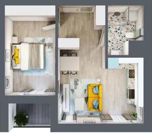 2 pokoje, mieszkanie 42,82 m², piętro 1, oferta nr B.44, Apartamenty Dębowa, Łódź, Górna, Górniak, ul. Dębowa 1