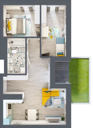3 pokoje, mieszkanie 58,70 m², parter, oferta nr C.84, Apartamenty Dębowa, Łódź, Górna, Górniak, ul. Dębowa 1