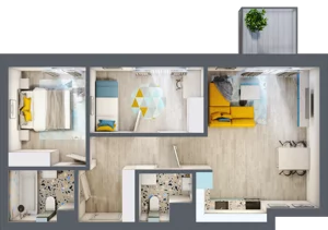3 pokoje, mieszkanie 57,46 m², piętro 3, oferta nr C.108, Apartamenty Dębowa, Łódź, Górna, Górniak, ul. Dębowa 1