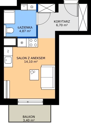 1 pokój, mieszkanie 25,67 m², piętro 1, oferta nr M09, Madalińskiego, Gdańsk, Chełm, ul. Antoniego Madalińskiego