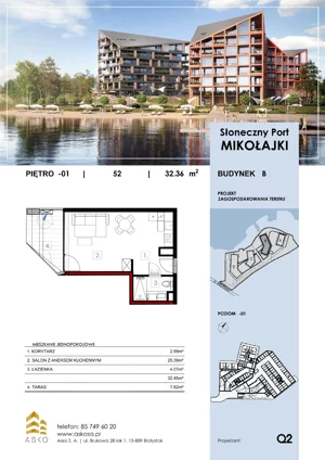 1 pokój, apartament 32,45 m², przyziemie, oferta nr 52.M, Słoneczny Port Mikołajki, Mikołajki, ul. Mrągowska 20 a