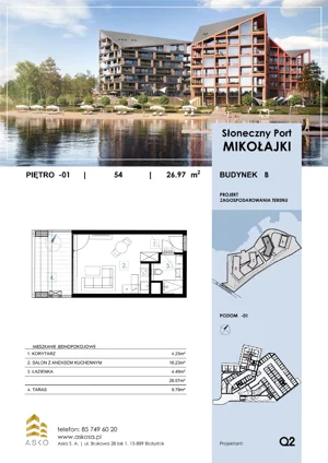 1 pokój, apartament 26,97 m², przyziemie, oferta nr 54.M, Słoneczny Port Mikołajki, Mikołajki, ul. Mrągowska 20 a