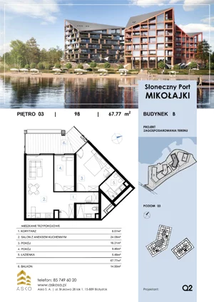 3 pokoje, apartament 67,77 m², piętro 3, oferta nr 98.M, Słoneczny Port Mikołajki, Mikołajki, ul. Mrągowska 20 a
