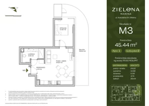 2 pokoje, apartament inwestycyjny 45,44 m², piętro 1, oferta nr M3, Zielona Marina, Mielno, ul. Kościelna 56