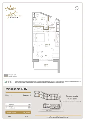 1 pokój, mieszkanie 36,91 m², piętro 2, oferta nr 1.D97,  Parkowa Rezydencja Ustroń, Ustroń, ul. Hutnicza 7