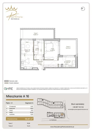 3 pokoje, mieszkanie 59,81 m², piętro 2, oferta nr 1.A16,  Parkowa Rezydencja Ustroń, Ustroń, ul. Hutnicza 7