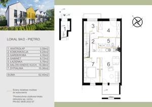 3 pokoje, mieszkanie 62,40 m², piętro 1, oferta nr 9A/2, Zamiejska 9, Kraków, Dębniki, Ruczaj, ul. Zamiejska 9