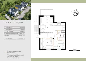 3 pokoje, mieszkanie 50,57 m², piętro 1, oferta nr E1B, Wąwozowa, Kraków, Wzgórza Krzesławickie, Krzesławice, ul. Wąwozowa 32