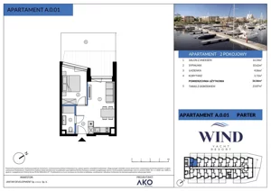 2 pokoje, apartament inwestycyjny 34,94 m², parter, oferta nr A.0.01, Wind Yacht Resort, Wiślinka, ul. Piaskowa 1-3