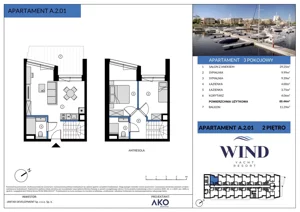3 pokoje, apartament inwestycyjny 60,44 m², piętro 2, oferta nr A.2.01, Wind Yacht Resort, Wiślinka, ul. Piaskowa 1-3
