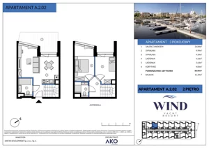 3 pokoje, apartament inwestycyjny 58,54 m², piętro 2, oferta nr A.2.02, Wind Yacht Resort, Wiślinka, ul. Piaskowa 1-3