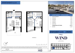 3 pokoje, apartament inwestycyjny 60,41 m², piętro 2, oferta nr A.2.15, Wind Yacht Resort, Wiślinka, ul. Piaskowa 1-3
