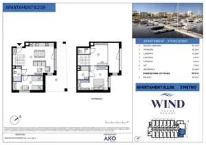 4 pokoje, apartament inwestycyjny 88,91 m², piętro 2, oferta nr B.2.08, Wind Yacht Resort, Wiślinka, ul. Piaskowa 1-3