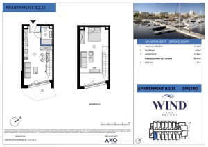 2 pokoje, apartament inwestycyjny 52,41 m², piętro 2, oferta nr B.2.15, Wind Yacht Resort, Wiślinka, ul. Piaskowa 1-3