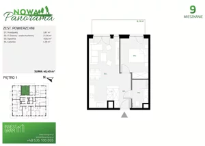 2 pokoje, mieszkanie 40,49 m², piętro 1, oferta nr 9, Nowa Panorama bud.2, Sosnowiec, Zagórze, Środula, ul. Sokolska 102