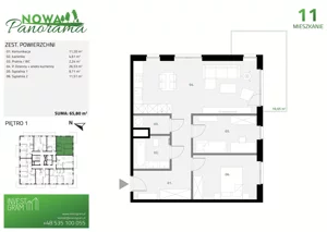 3 pokoje, mieszkanie 65,80 m², piętro 1, oferta nr 11, Nowa Panorama bud.1, Sosnowiec, Zagórze, Środula, ul. Sokolska 100