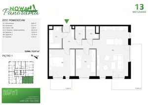 3 pokoje, mieszkanie 73,97 m², piętro 1, oferta nr 13, Nowa Panorama bud.2, Sosnowiec, Zagórze, Środula, ul. Sokolska 102
