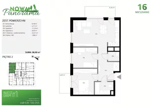3 pokoje, mieszkanie 58,99 m², piętro 2, oferta nr 16, Nowa Panorama bud.2, Sosnowiec, Zagórze, Środula, ul. Sokolska 102