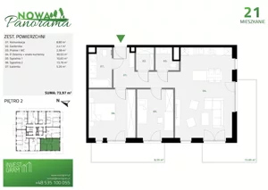 3 pokoje, mieszkanie 73,97 m², piętro 2, oferta nr 21, Nowa Panorama bud.2, Sosnowiec, Zagórze, Środula, ul. Sokolska 102