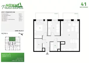 3 pokoje, mieszkanie 69,20 m², piętro 5, oferta nr 41, Nowa Panorama bud.2, Sosnowiec, Zagórze, Środula, ul. Sokolska 102
