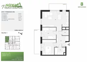 3 pokoje, mieszkanie 58,99 m², piętro 1, oferta nr 8, Nowa Panorama bud.3, Sosnowiec, Zagórze, Środula, ul. Sokolska 104