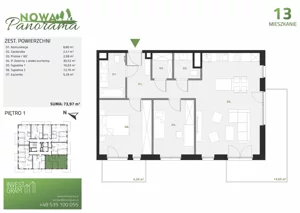 3 pokoje, mieszkanie 73,97 m², piętro 1, oferta nr 13, Nowa Panorama bud.3, Sosnowiec, Zagórze, Środula, ul. Sokolska 104