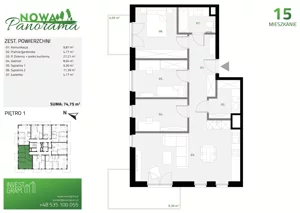 4 pokoje, mieszkanie 74,75 m², piętro 1, oferta nr 15, Nowa Panorama bud.2, Sosnowiec, Zagórze, Środula, ul. Sokolska 102
