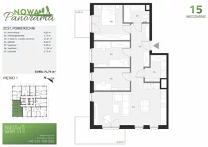 4 pokoje, mieszkanie 74,75 m², piętro 1, oferta nr 15, Nowa Panorama bud.3, Sosnowiec, Zagórze, Środula, ul. Sokolska 104