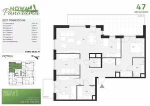 5 pokoi, mieszkanie 90,84 m², piętro 6, oferta nr 47, Nowa Panorama bud.3, Sosnowiec, Zagórze, Środula, ul. Sokolska 104