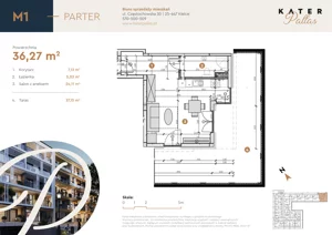 1 pokój, mieszkanie 36,27 m², parter, oferta nr 1, KATER Pallas, Kielce, Centrum, ul. Śniadeckich 33