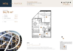 1 pokój, mieszkanie 26,75 m², parter, oferta nr 14, KATER Pallas, Kielce, Centrum, ul. Śniadeckich 33