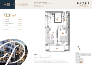 2 pokoje, mieszkanie 42,21 m², parter, oferta nr 15, KATER Pallas, Kielce, Centrum, ul. Śniadeckich 33