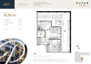 2 pokoje, mieszkanie 33,56 m², parter, oferta nr 17, KATER Pallas, Kielce, Centrum, ul. Śniadeckich 33