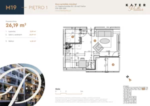 1 pokój, mieszkanie 26,19 m², piętro 1, oferta nr 19, KATER Pallas, Kielce, Centrum, ul. Śniadeckich 33