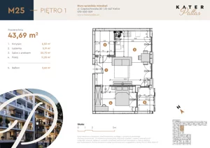 2 pokoje, mieszkanie 43,69 m², piętro 1, oferta nr 25, KATER Pallas, Kielce, Centrum, ul. Śniadeckich 33
