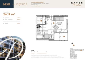 1 pokój, mieszkanie 26,19 m², piętro 2, oferta nr 38, KATER Pallas, Kielce, Centrum, ul. Śniadeckich 33