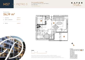 1 pokój, mieszkanie 26,19 m², piętro 3, oferta nr 57, KATER Pallas, Kielce, Centrum, ul. Śniadeckich 33