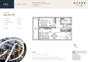 2 pokoje, mieszkanie 46,16 m², parter, oferta nr 6, KATER Pallas, Kielce, Centrum, ul. Śniadeckich 33