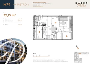 1 pokój, mieszkanie 32,15 m², piętro 4, oferta nr 79, KATER Pallas, Kielce, Centrum, ul. Śniadeckich 33