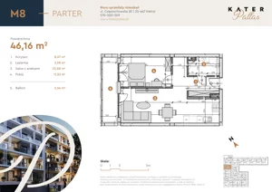 2 pokoje, mieszkanie 46,16 m², parter, oferta nr 8, KATER Pallas, Kielce, Centrum, ul. Śniadeckich 33