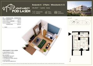 1 pokój, mieszkanie 28,26 m², piętro 2, oferta nr A.12, Apartamenty Pod Lasem, Kędzierzyn-Koźle, ul. Jana Brandysa