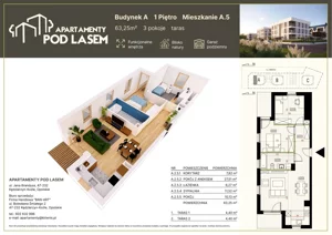 3 pokoje, mieszkanie 63,25 m², piętro 1, oferta nr A.05, Apartamenty Pod Lasem, Kędzierzyn-Koźle, ul. Jana Brandysa