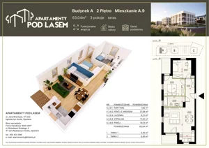 3 pokoje, mieszkanie 63,04 m², piętro 2, oferta nr A.09, Apartamenty Pod Lasem, Kędzierzyn-Koźle, ul. Jana Brandysa
